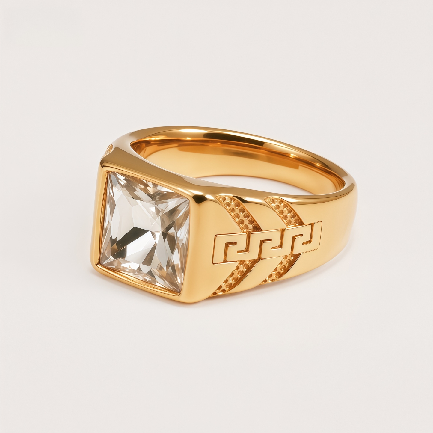 Square Gemstone Stainless Steel Ring Greek Key Design for Men | BL1099J