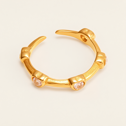 Sparkling Gold - Plated Diamond Open Stainless Steel Ring - Trendy Women's Jewelry | N002084-JinBaoJewerly