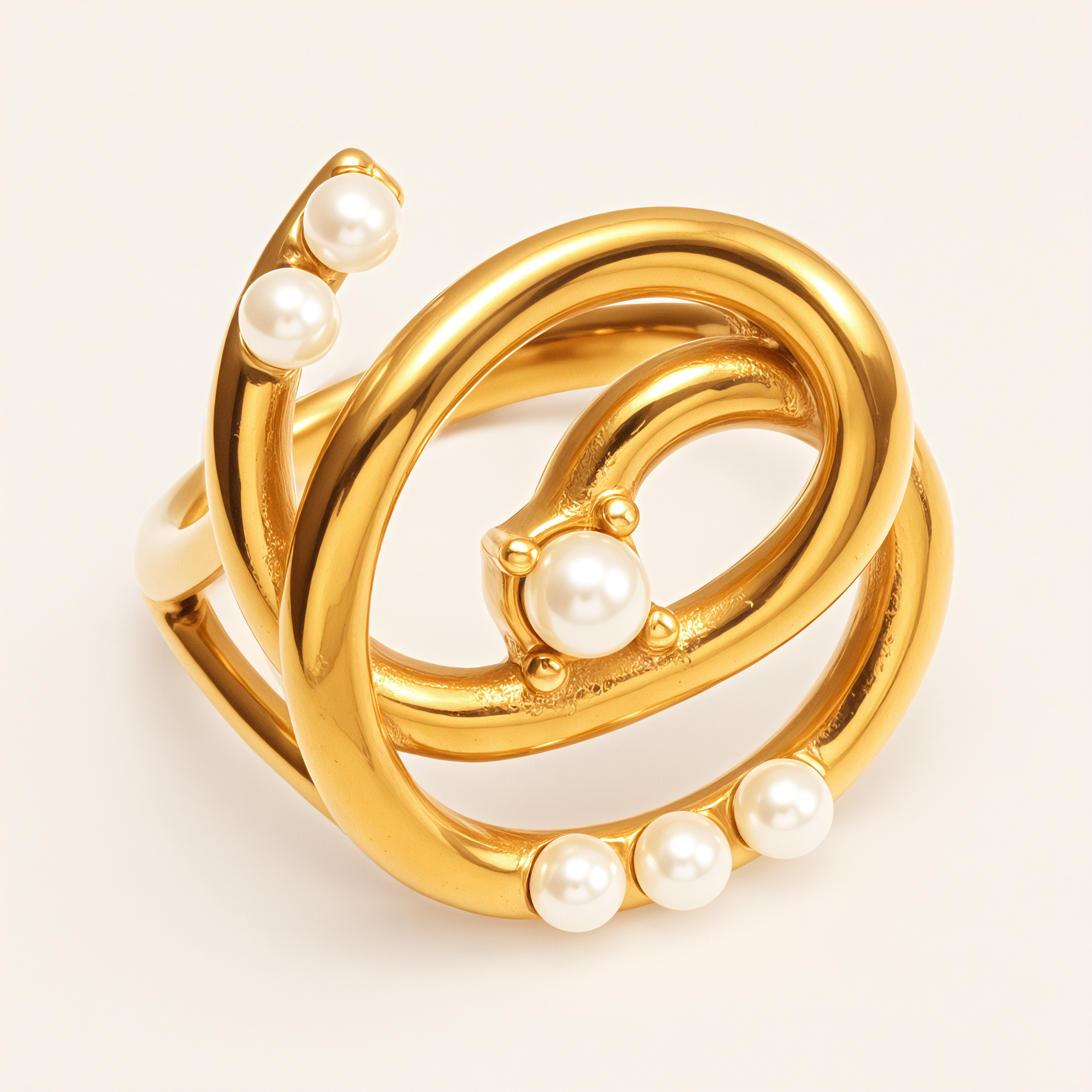 Gold Pearl - Twisted Ring, Luxury Daily Wear Women's Ring | G004582-JinBaoJewerly