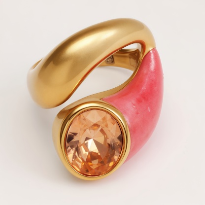 Twisted Design Enamel & Gem Stainless Steel Ring - Trendy Accessory | G004485-JinBaoJewerly