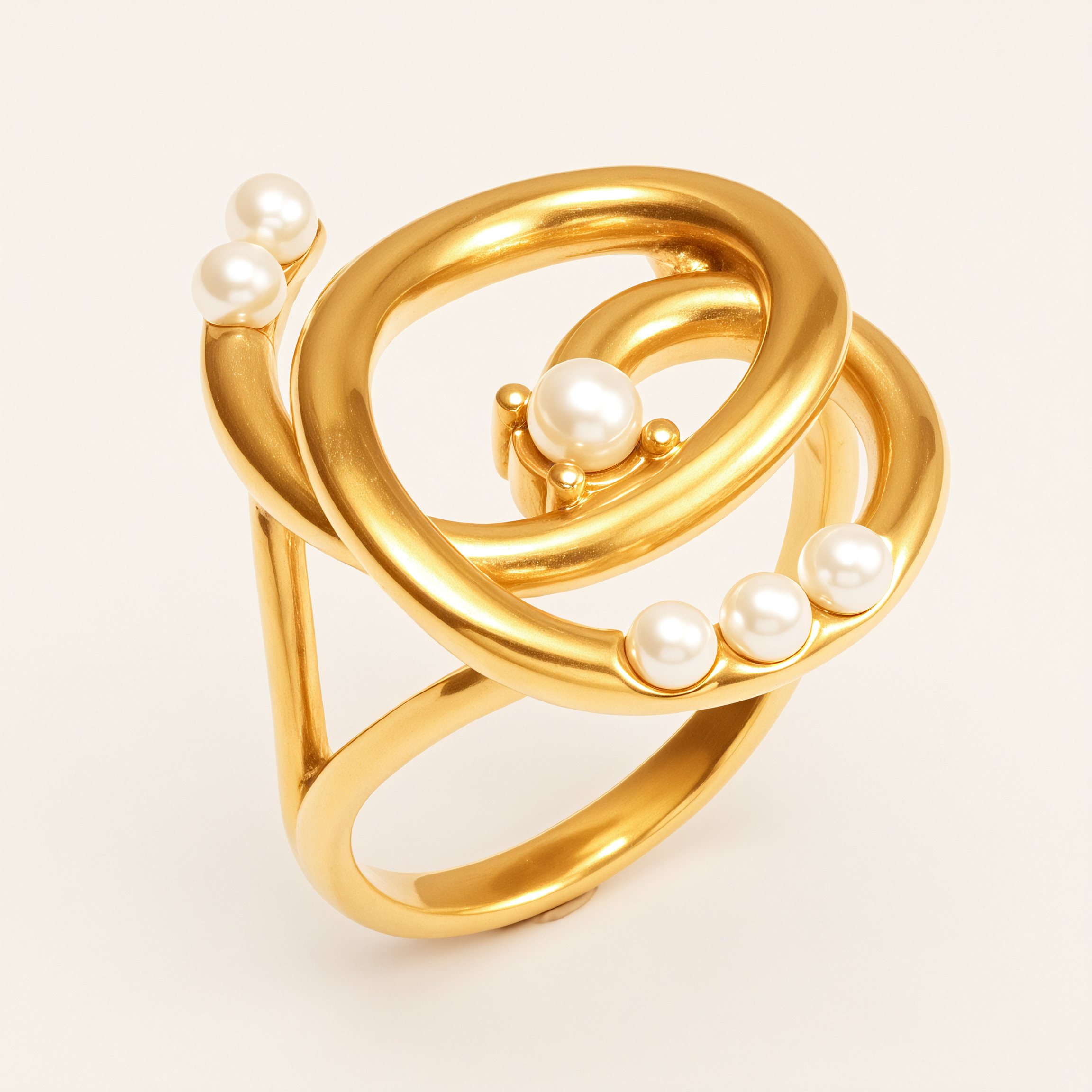 Gold Pearl - Twisted Ring, Luxury Daily Wear Women's Ring | G004582-JinBaoJewerly