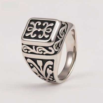 Men's Gothic Floral Pattern Statement Ring | DZ1632