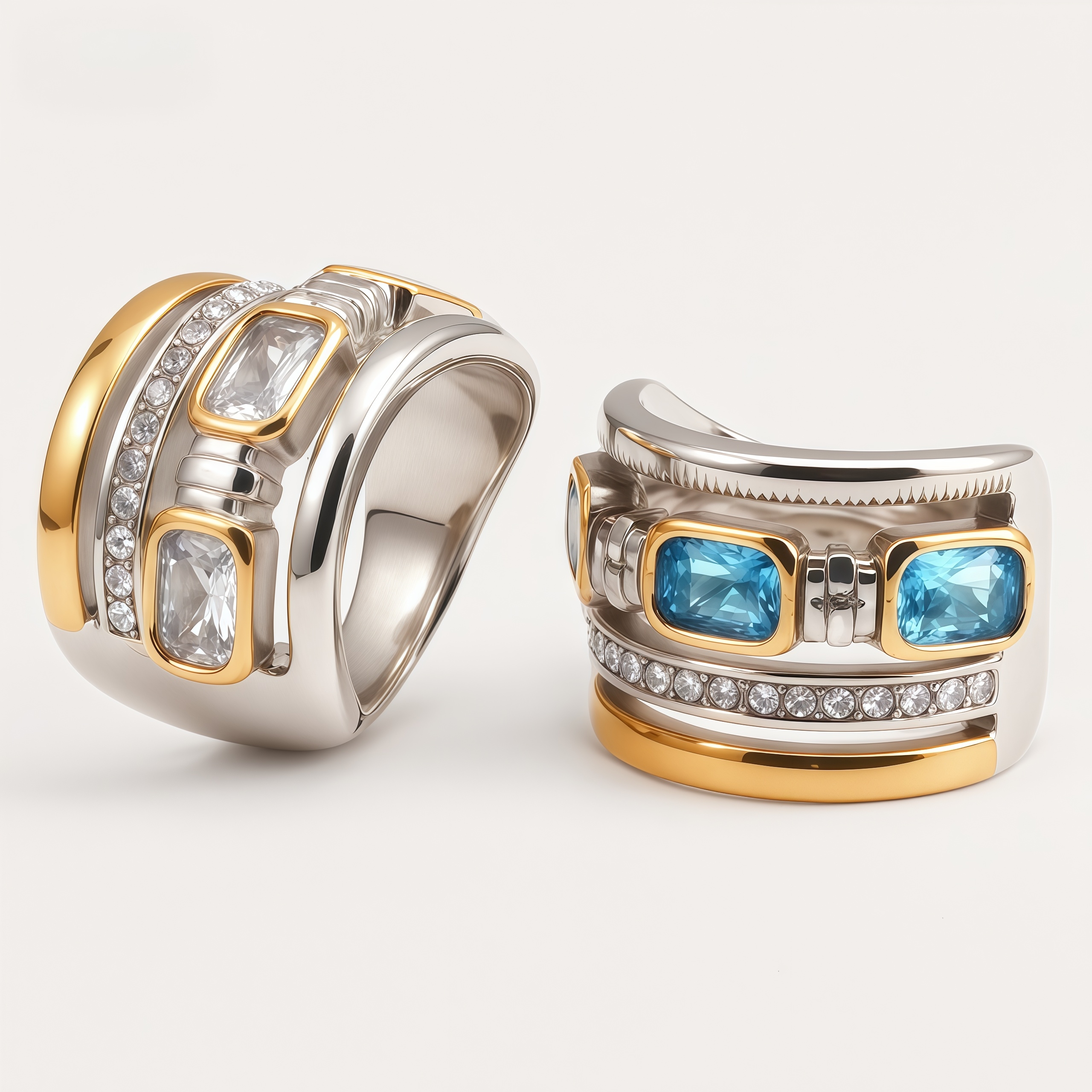 Women's Square Crystal CZ Accent Textured Multi-Layer Fashion Ring