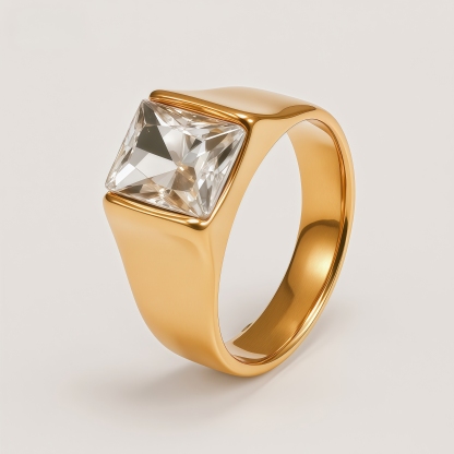 Men's Titanium Steel Gold-Plated Square Ruby-Style Ring | N00699J