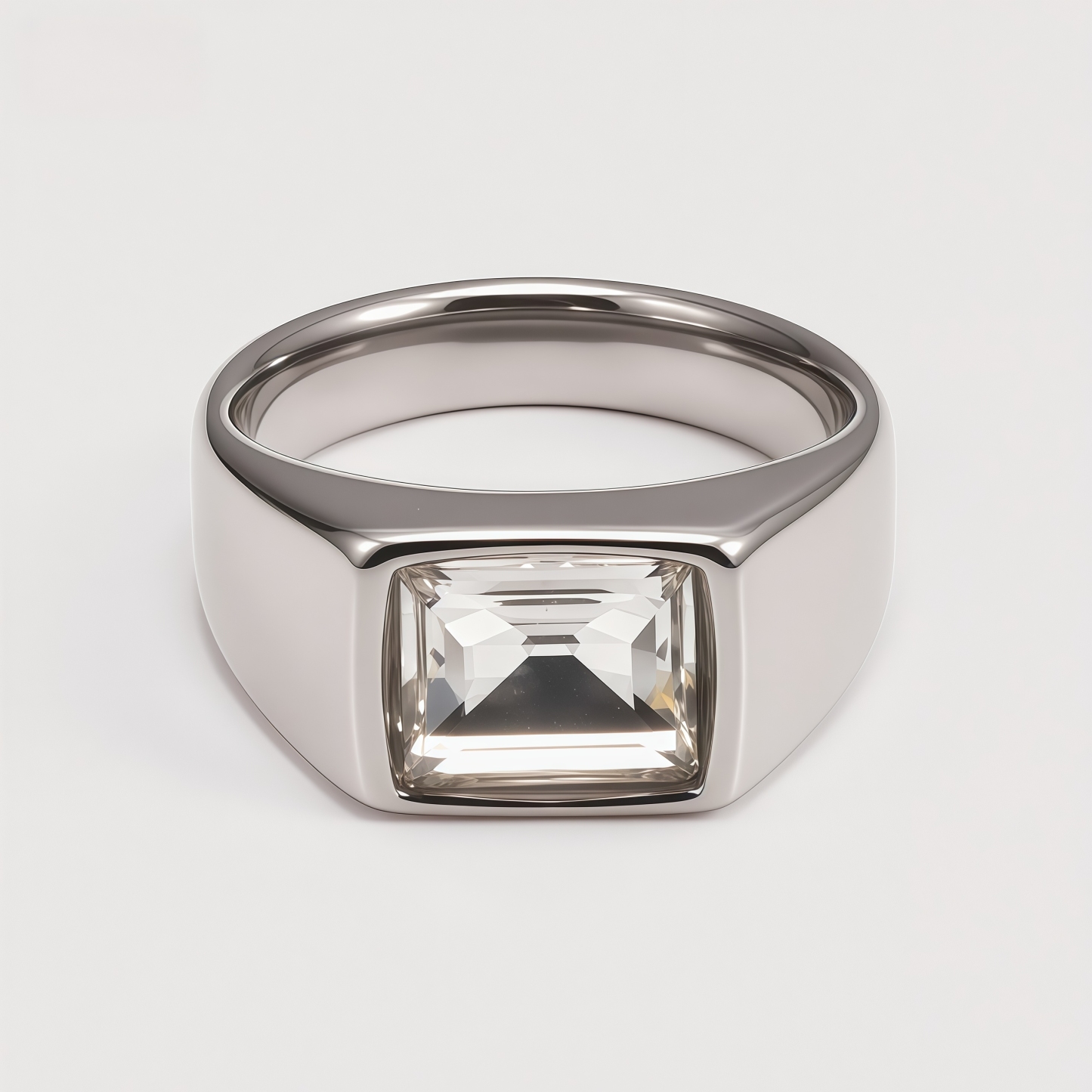 Men's Stainless Steel Colorful Emerald Cut Cubic Zirconia Ring | BL481G