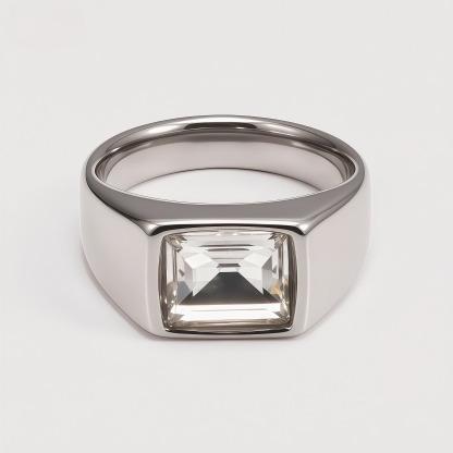 Men's Stainless Steel Colorful Emerald Cut Cubic Zirconia Ring | BL481G