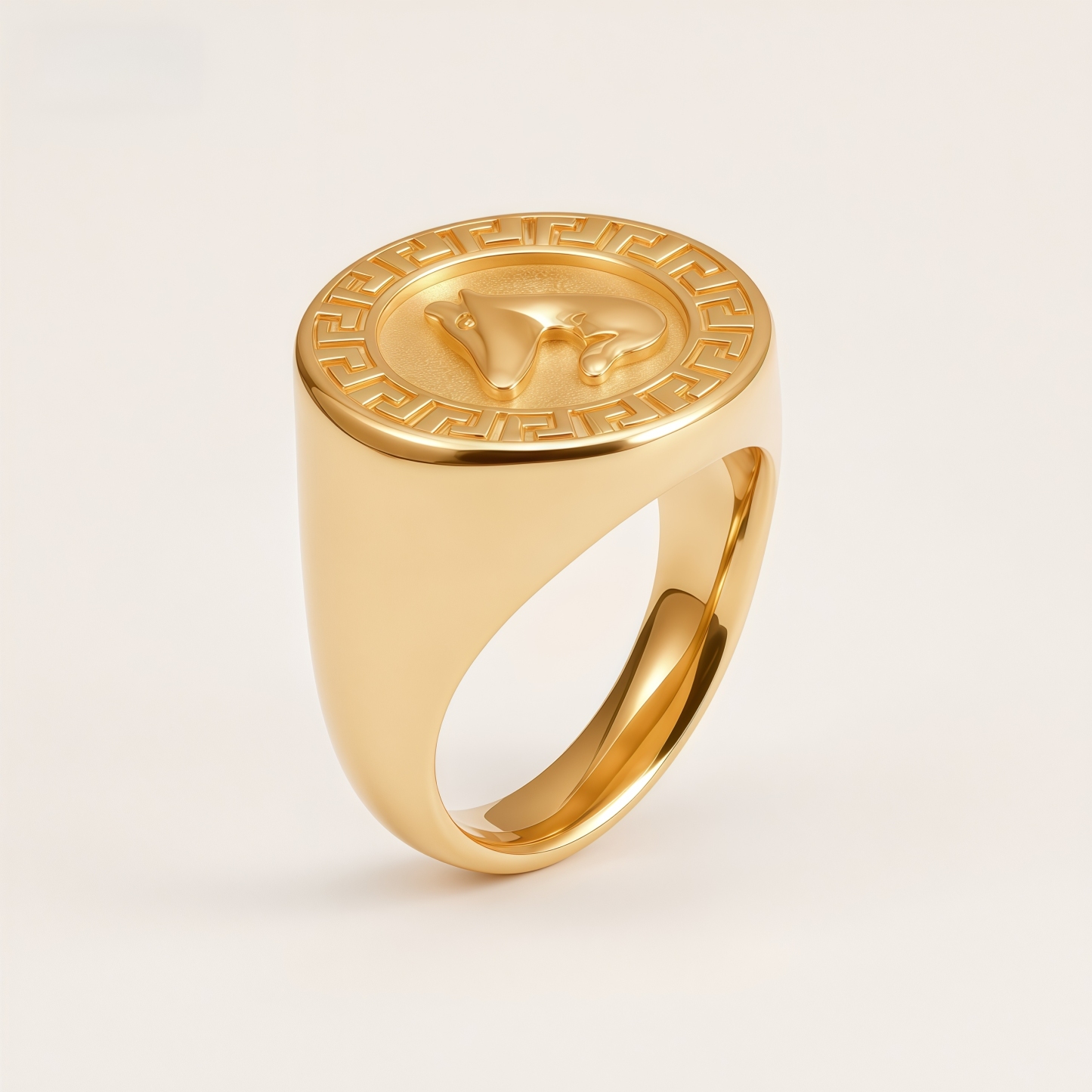 Vintage Horse Head Stainless Steel Greek Key Pattern Men's Ring | DZ1678