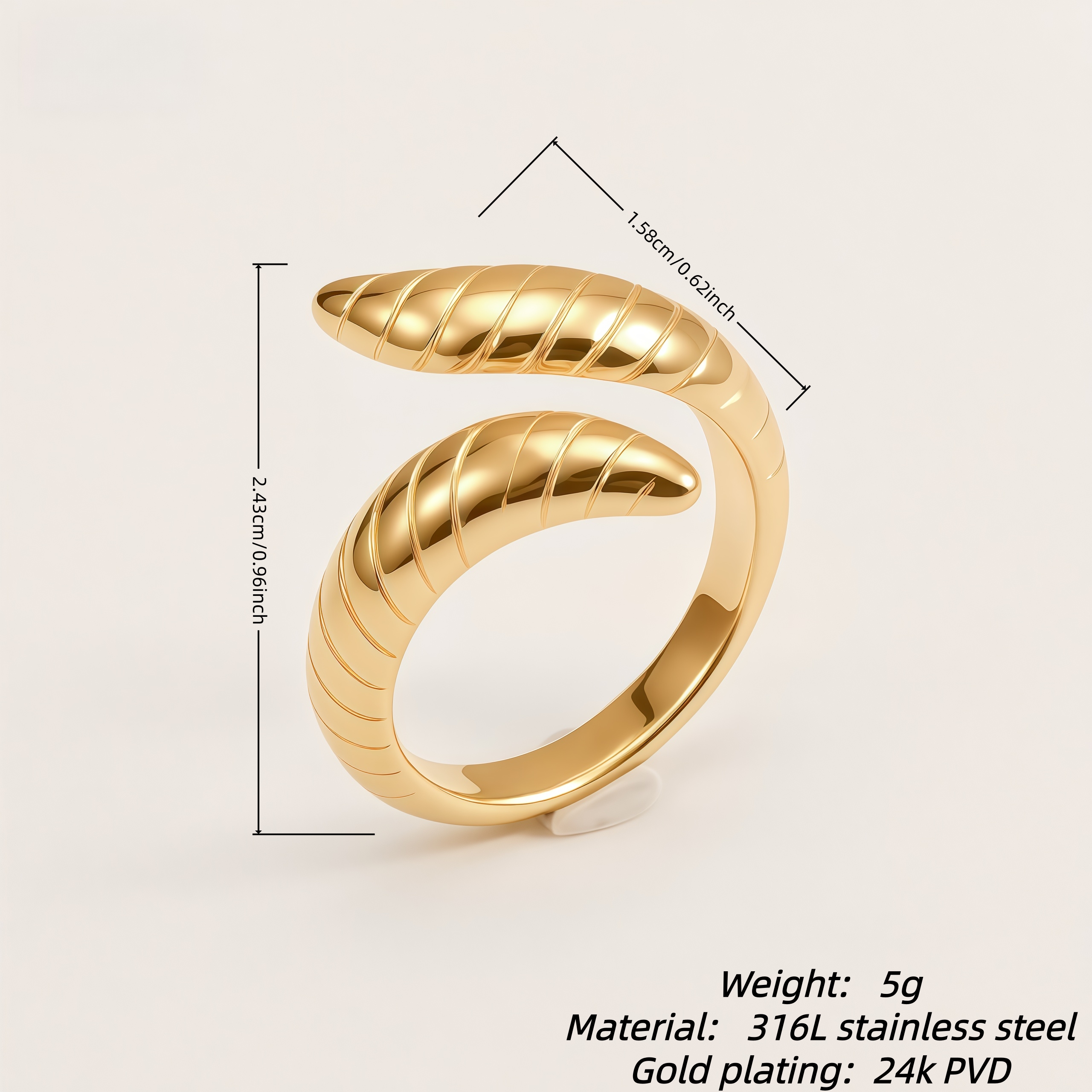 Spiral Stainless Steel Ring Modern Twisted Design for Women | G002470