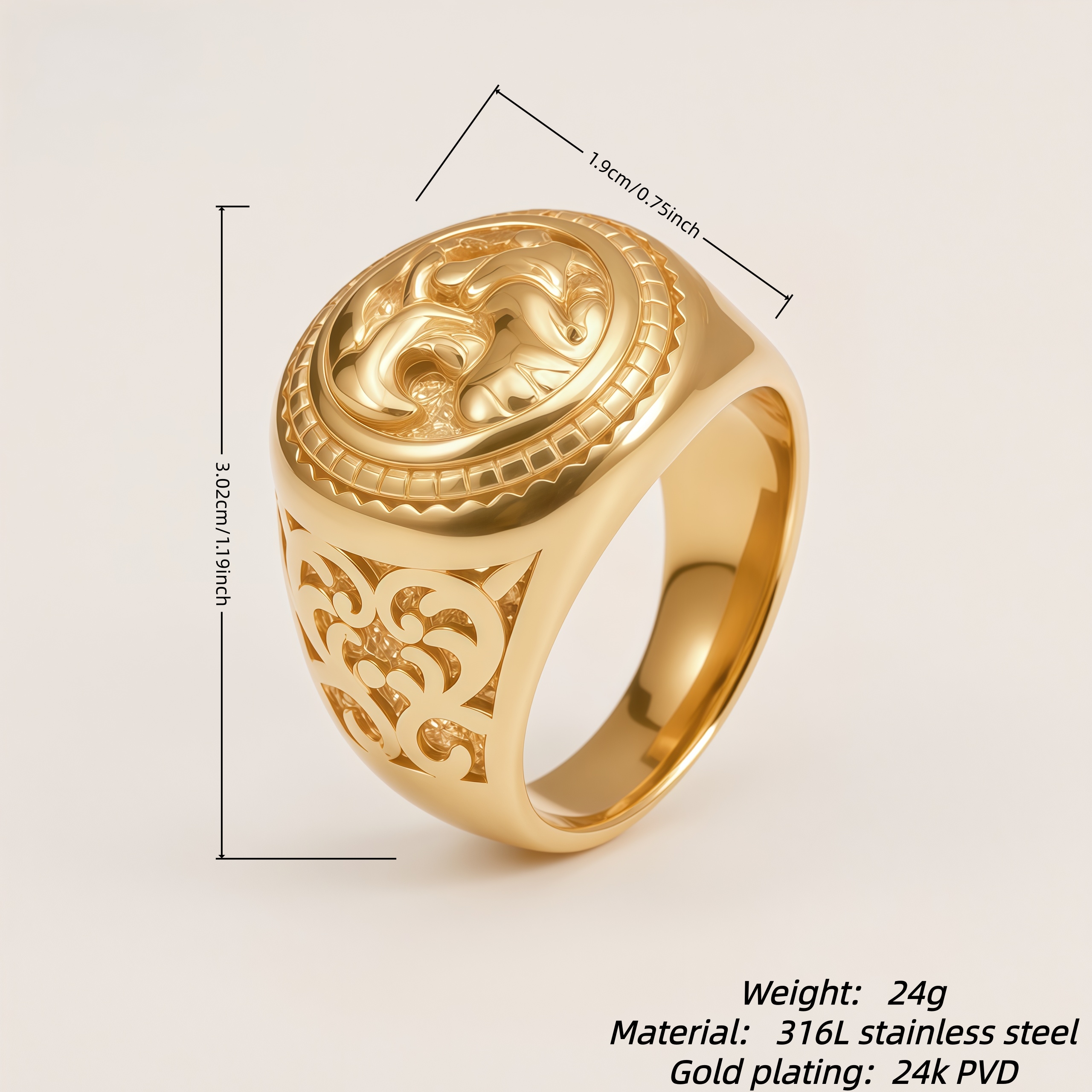 Vintage Men's Stainless Steel Eagle Head Signet Ring