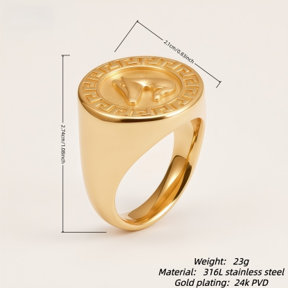 Vintage Horse Head Stainless Steel Greek Key Pattern Men's Ring | DZ1678