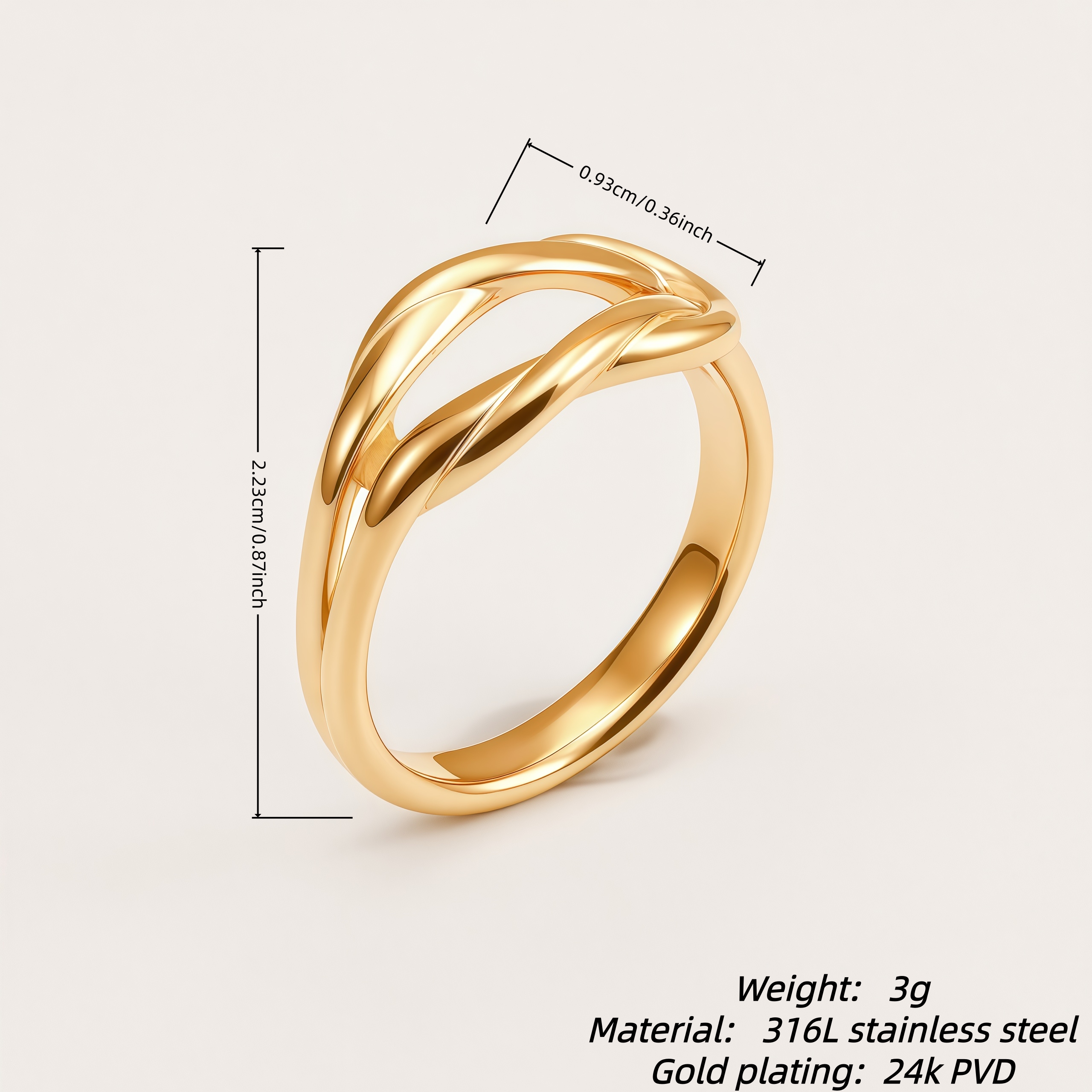 24k Stainless Steel Twisted Knot Ring for Women | G002509