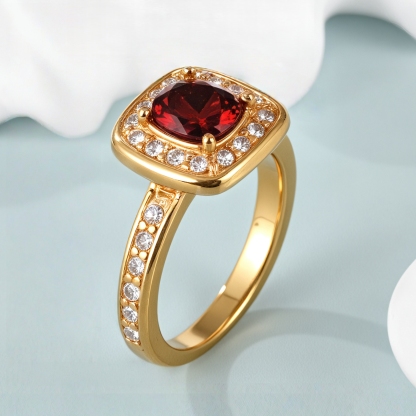 Gorgeous Square Ruby Diamond Stainless Steel Women's Waterproof Ring丨PL505J-JinBaoJewerly