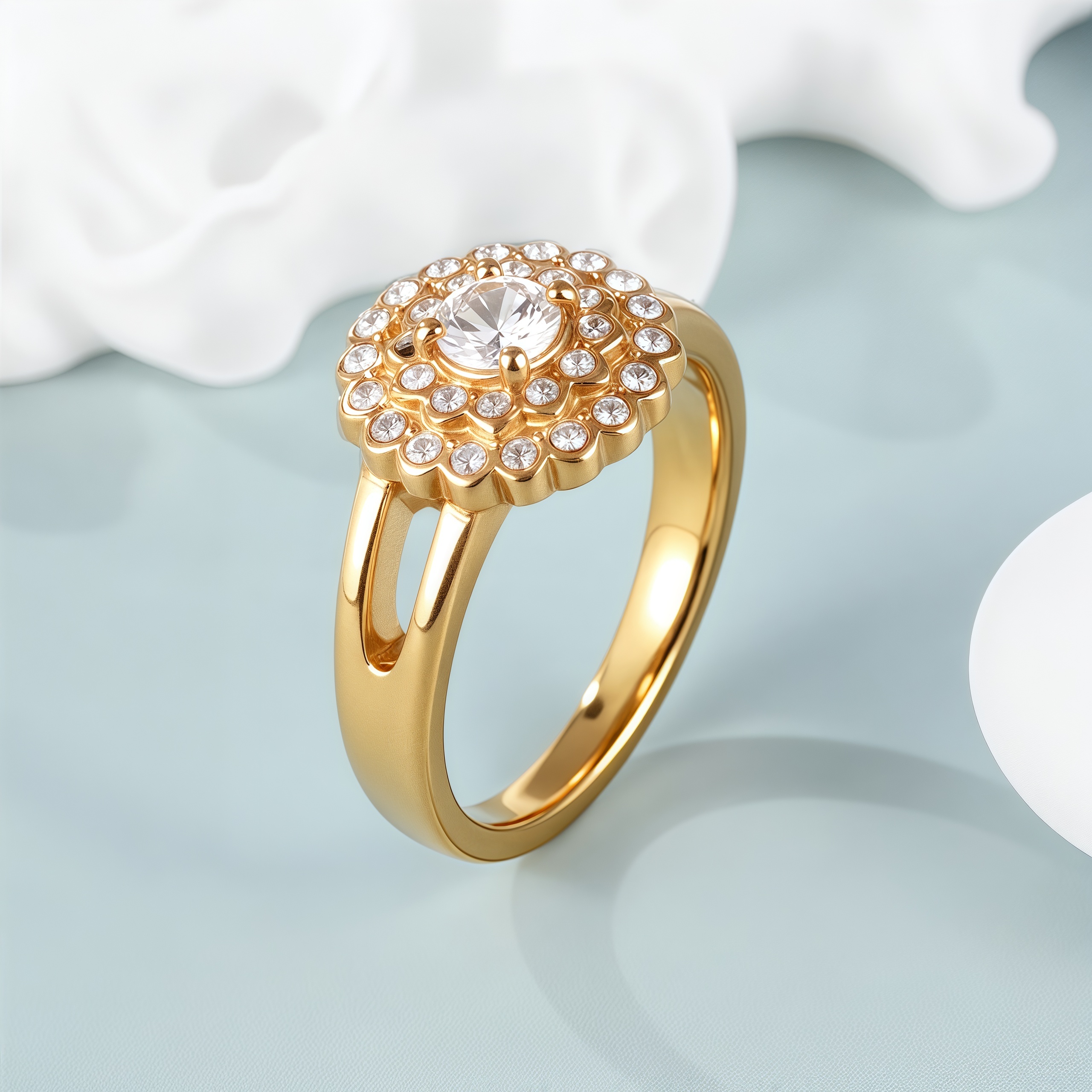 Gold Flower Diamond Large Size Women's Stainless Steel Waterproof Ring丨PL209-JinBaoJewerly
