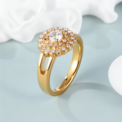 Gold Flower Diamond Large Size Women's Stainless Steel Waterproof Ring丨PL209-JinBaoJewerly
