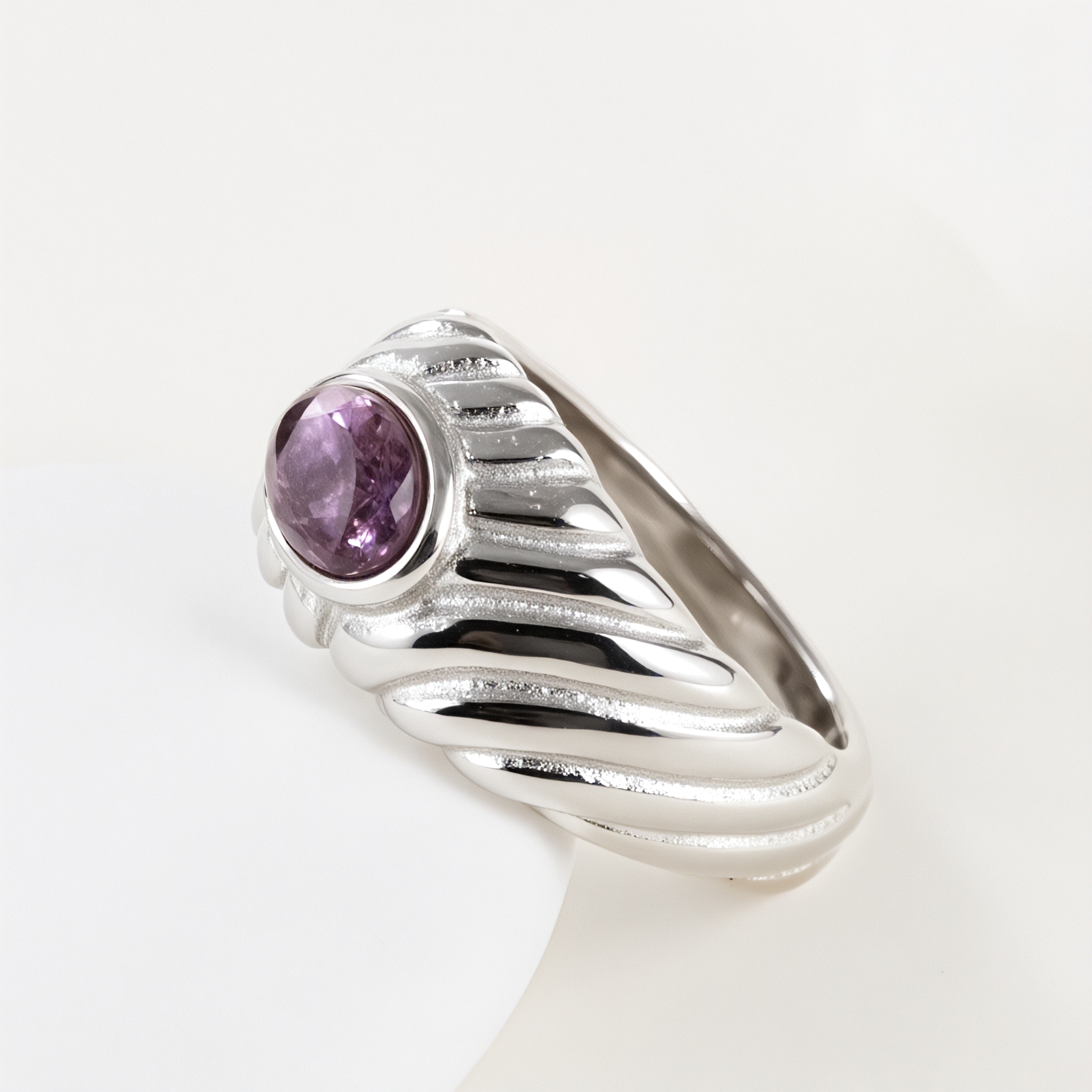 Simple Retro Inlaid Amethyst Stainless Steel Women's Waterproof Ring丨K00632-JinBaoJewerly