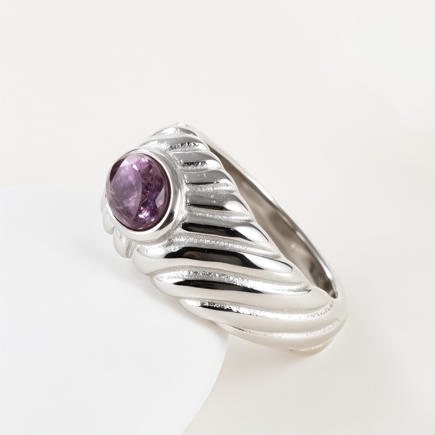 Simple Retro Inlaid Amethyst Stainless Steel Women's Waterproof Ring丨K00632-JinBaoJewerly