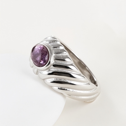 Simple Retro Inlaid Amethyst Stainless Steel Women's Waterproof Ring丨K00632-JinBaoJewerly