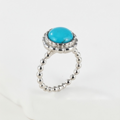 Vintage Round Gemstone Stainless Steel Women's Waterproof Ring丨K0186-JinBaoJewerly