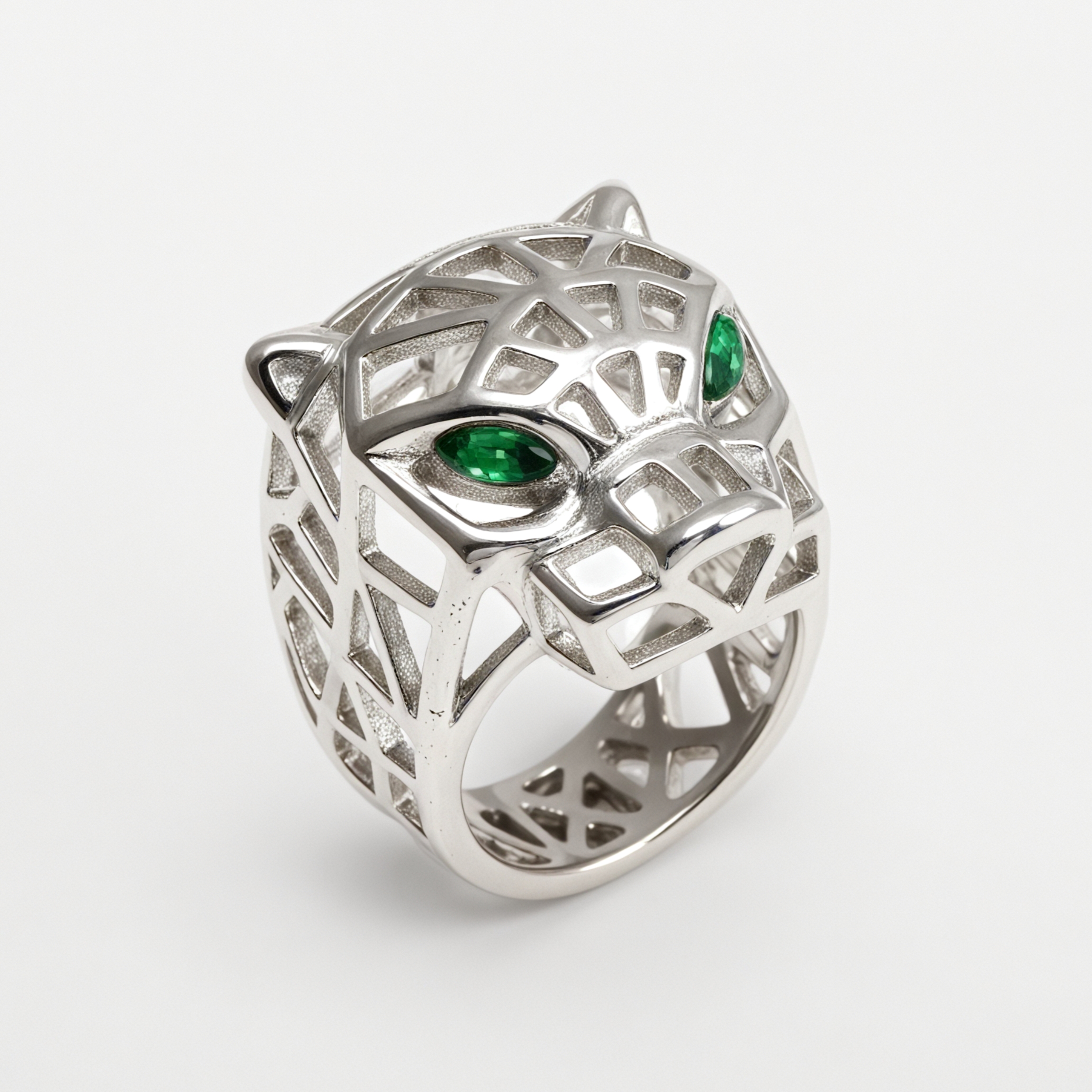 24K Gold Plated Stainless Steel Panther Head Ring with Green Stones丨G001002JLV-JinBaoJewerly