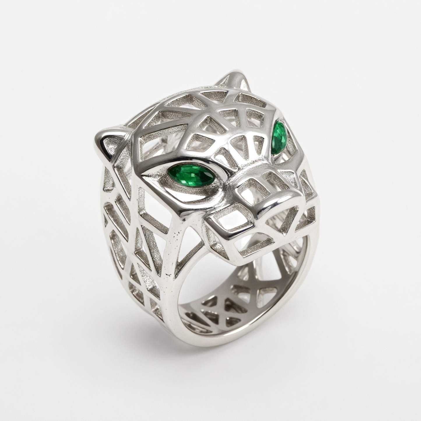 24K Gold Plated Stainless Steel Panther Head Ring with Green Stones丨G001002JLV-JinBaoJewerly