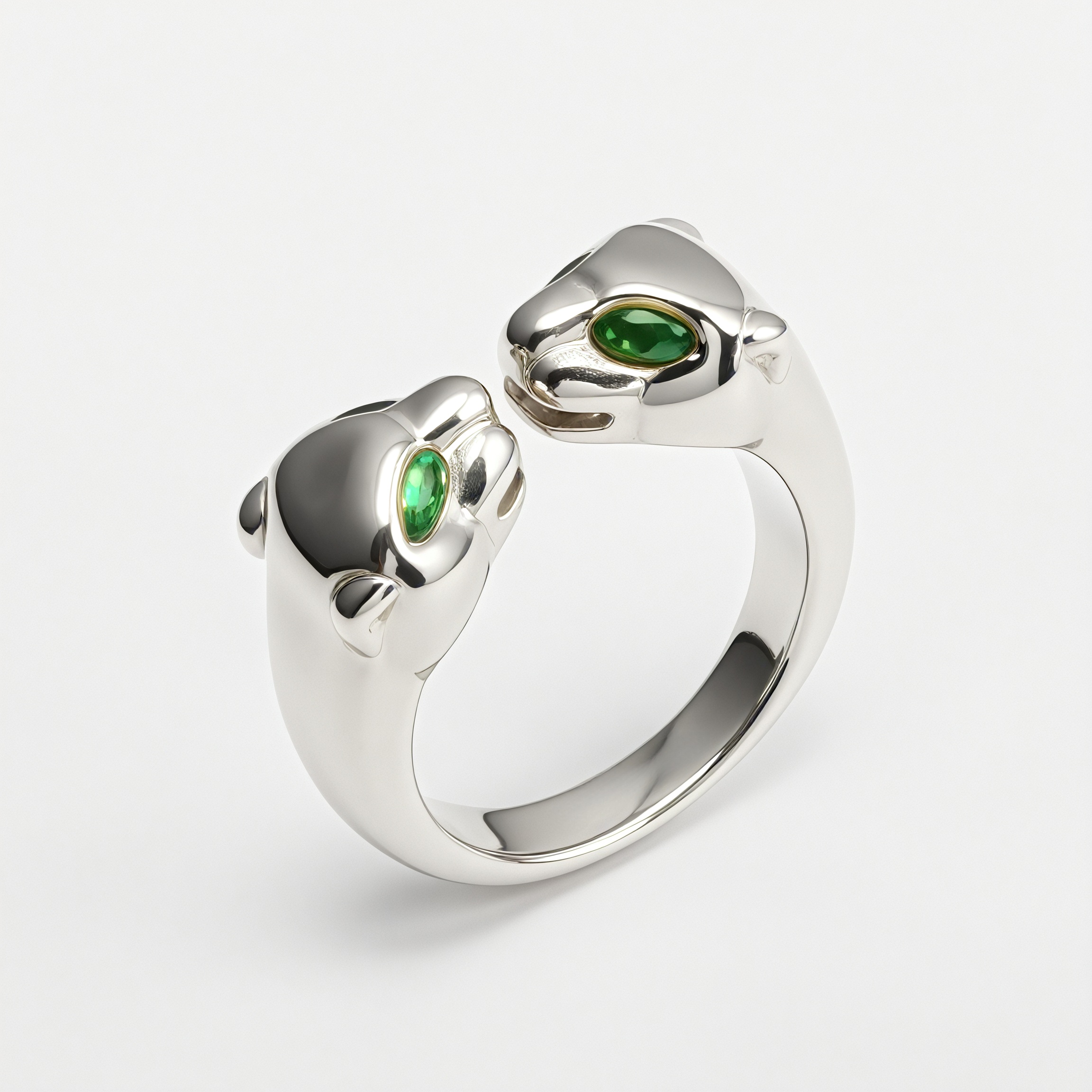 24K Gold Plated Stainless Steel Double - Panther Head Ring with Green Stones丨G006105-JinBaoJewerly