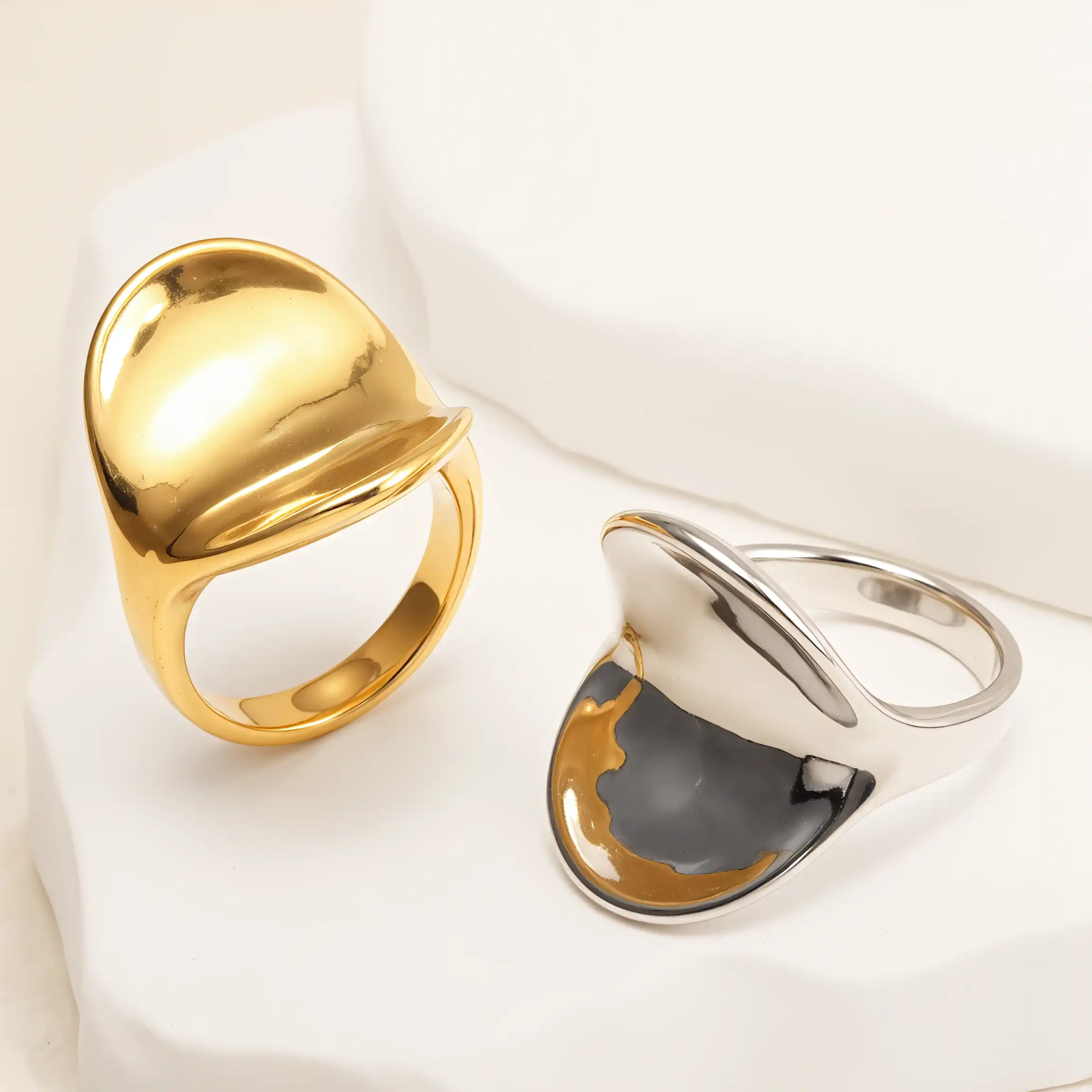 Stainless Steel Women's Ring with Sleek Domed Feature丨G005468-JinBaoJewerly