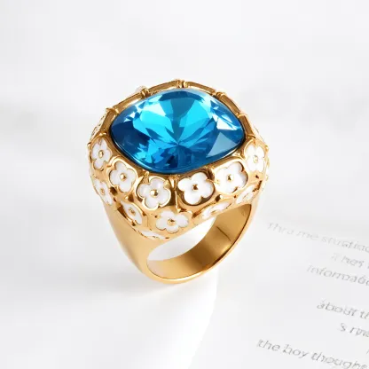 Vintage Inspired Flower Border Stainless Steel Gemstone Ring Women Ring | G004468-JinBaoJewerly
