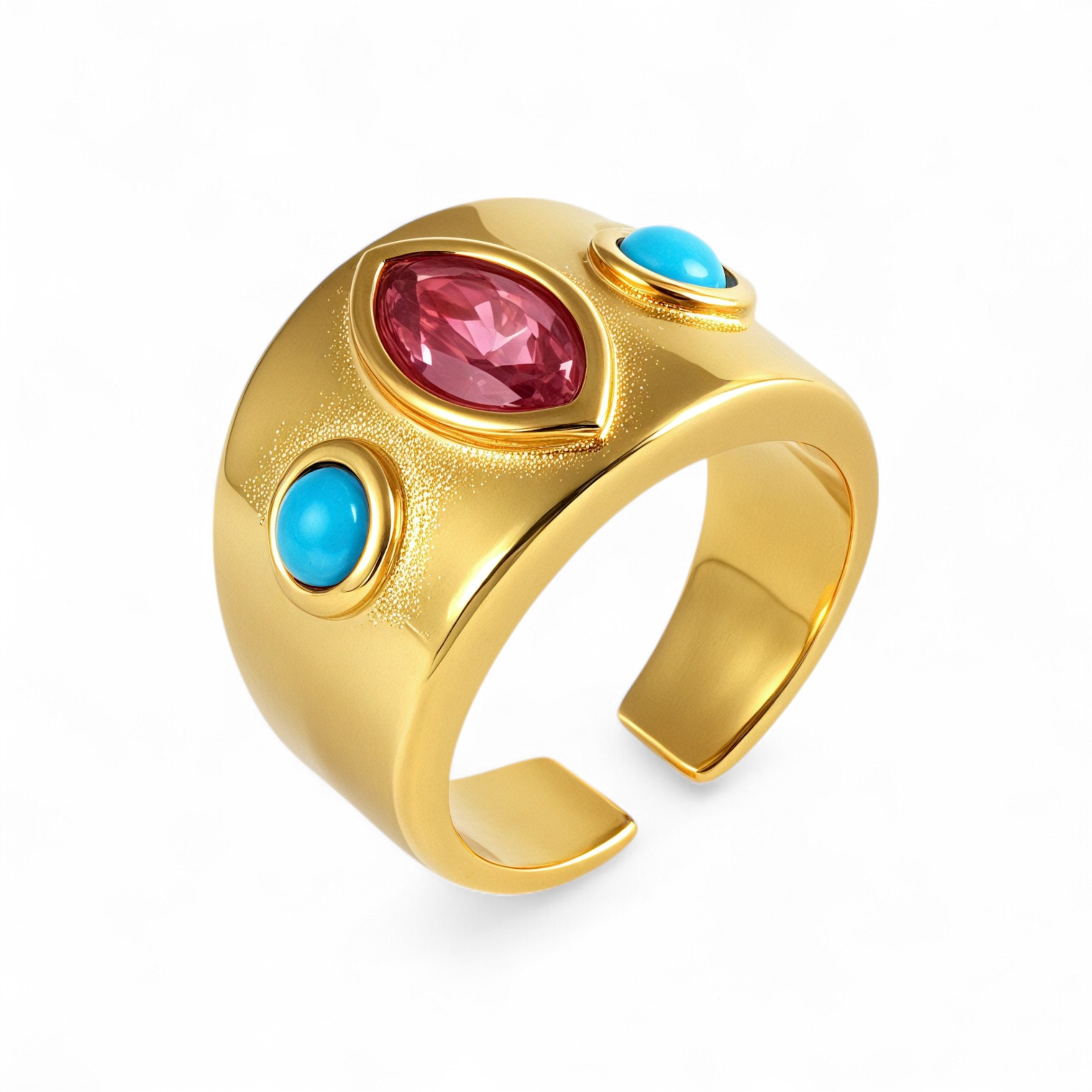 24K Gold-Plated Gem-Set Stainless Steel Unisex Waterproof Ring With Open Opening丨G003334-JinBaoJewerly