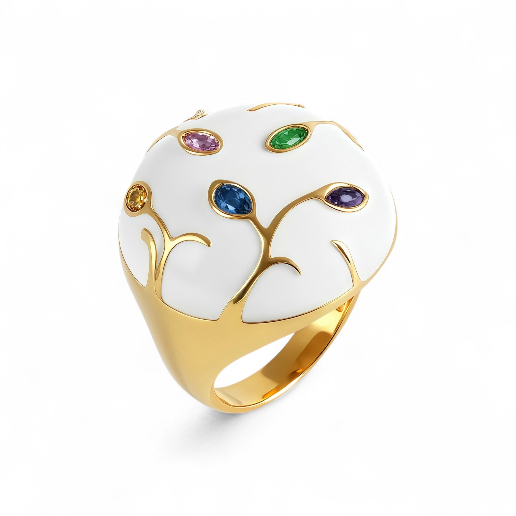 European Style Tree Branch Design Gemstone Ring Women's Fashion Metallic Band | G004480-JinBaoJewerly