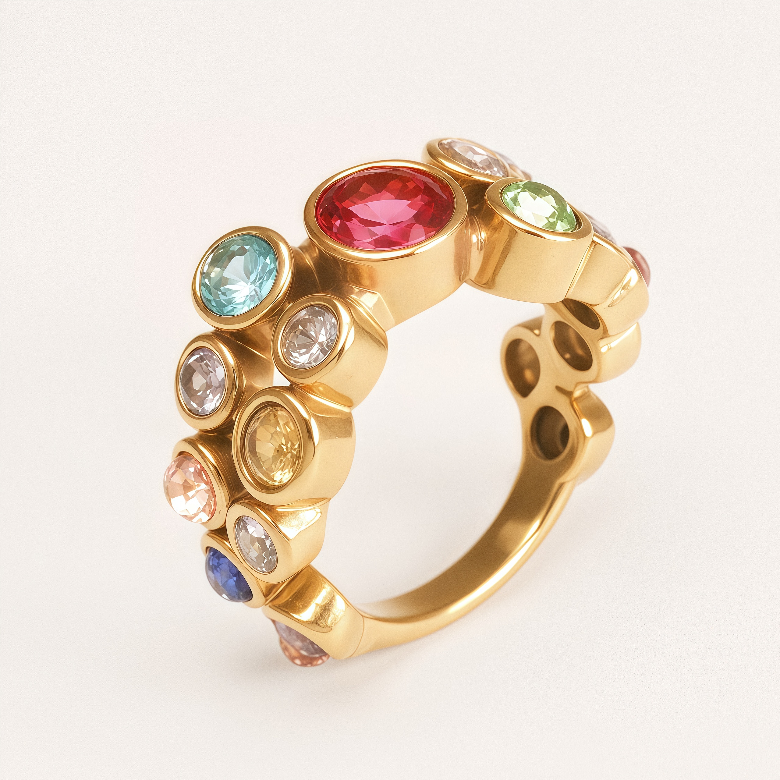 Colorful Gem 316L Stainless Steel Gold - Plated Unique Women's Ring | N001932J-JinBaoJewerly