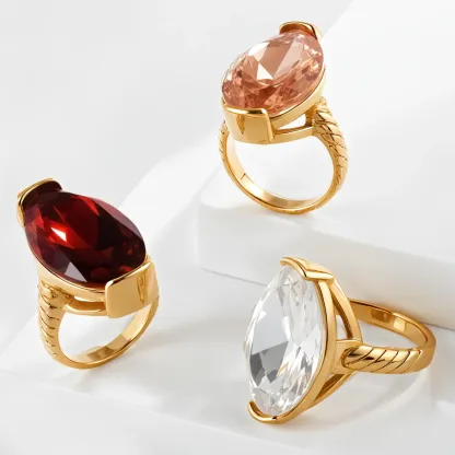 Luxurious Gemstone Inlay Ring Gold Stainless Steel Women's Band | BL1198-JinBaoJewerly