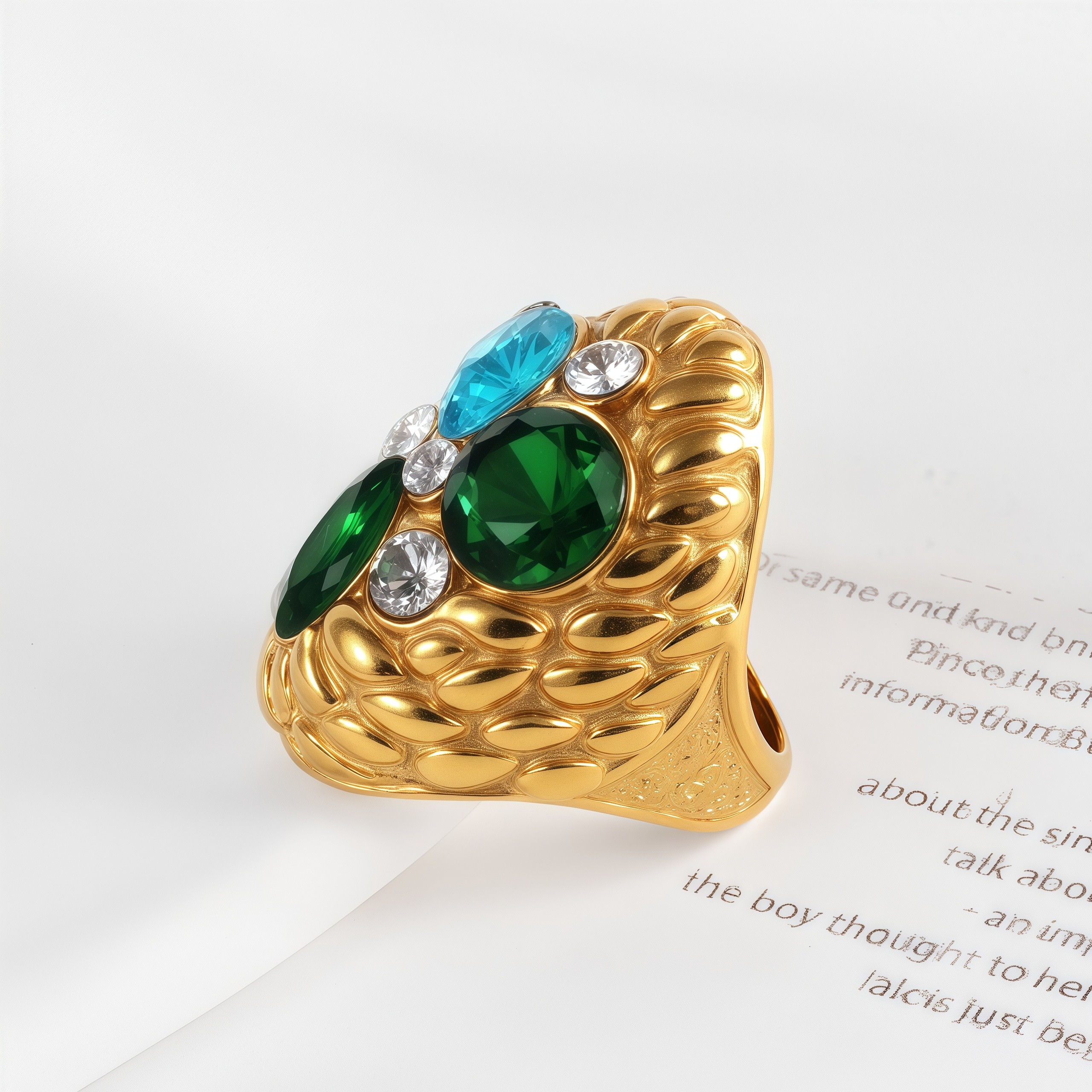 Stylish Embossed Colorful Gemstone Stainless Steel Ring for Women | G004467-JinBaoJewerly