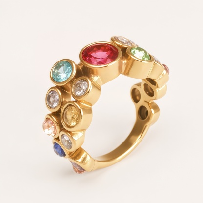 Colorful Gem 316L Stainless Steel Gold - Plated Unique Women's Ring | N001932J-JinBaoJewerly
