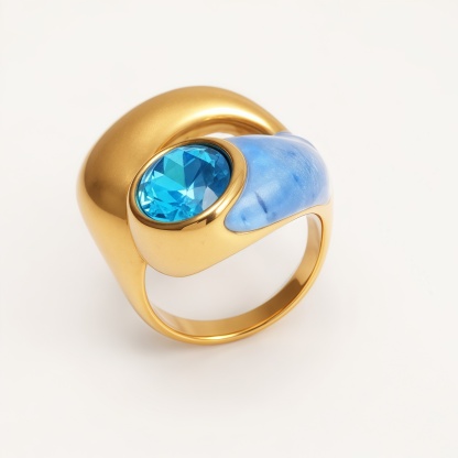 Twisted Design Enamel & Gem Stainless Steel Ring - Trendy Accessory | G004485-JinBaoJewerly