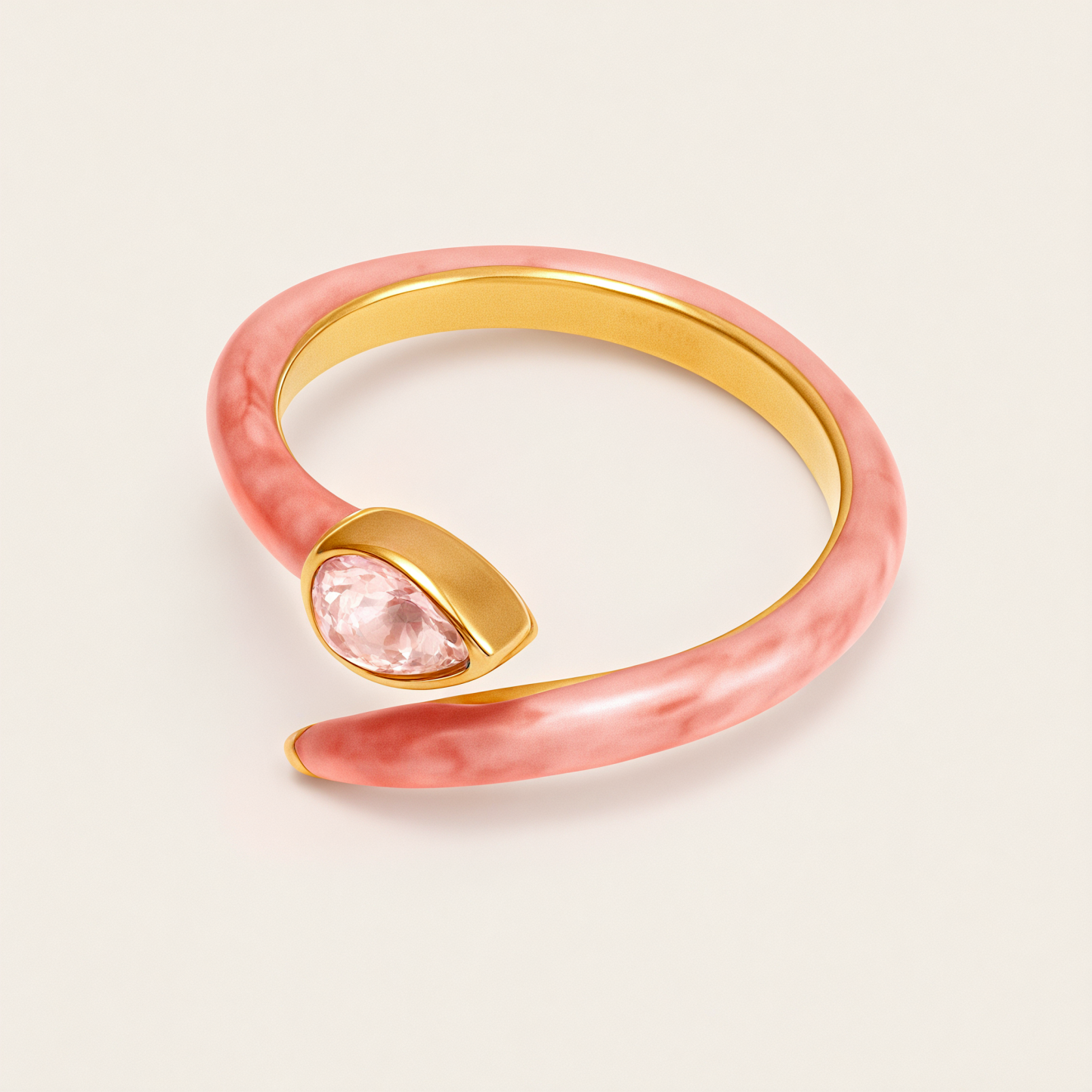 Sweet - Style Pink Enamel Diamond - Set Stainless Steel Ring - Trendy Women's Jewelry | N001629JL-JinBaoJewerly