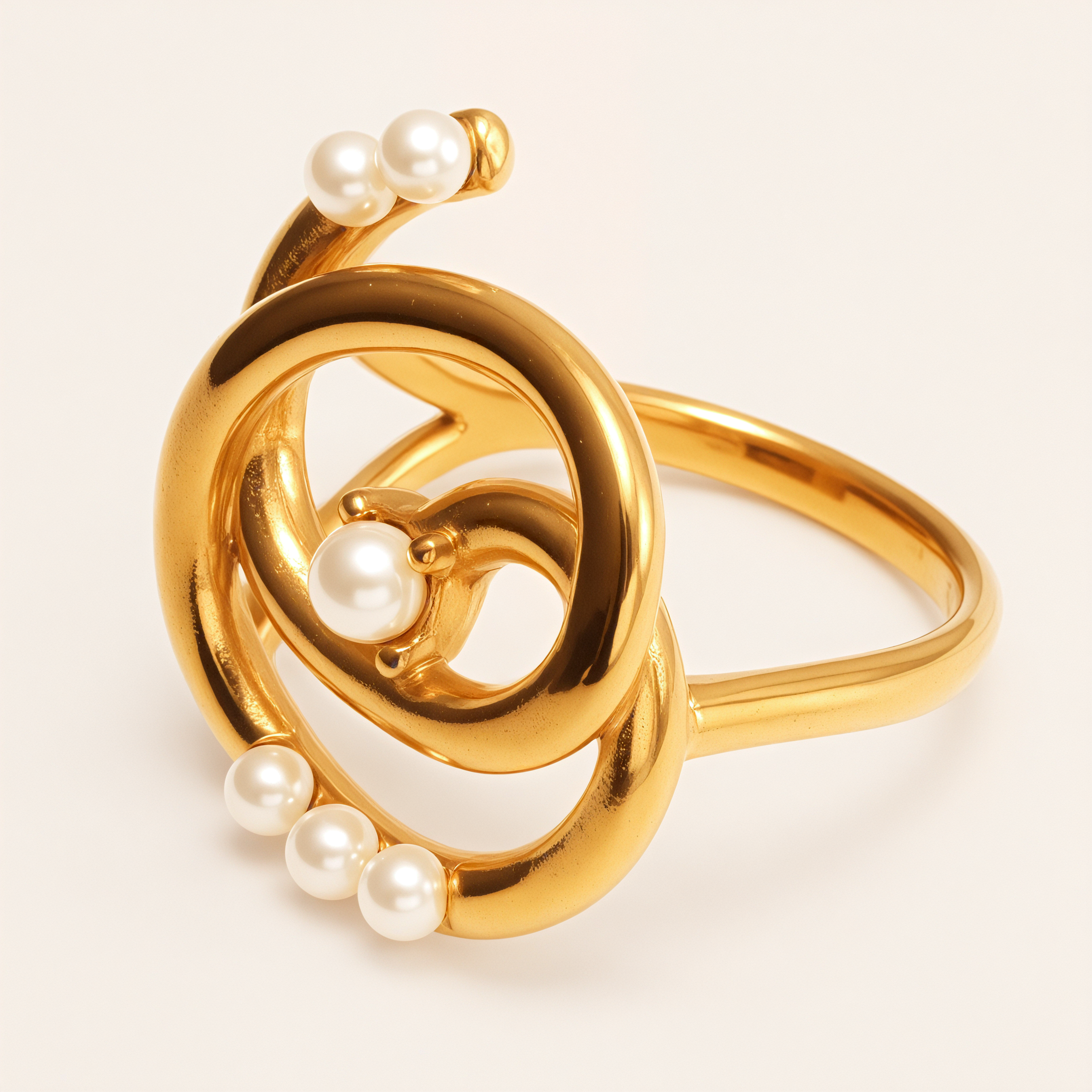 Gold Pearl - Twisted Ring, Luxury Daily Wear Women's Ring | G004582-JinBaoJewerly