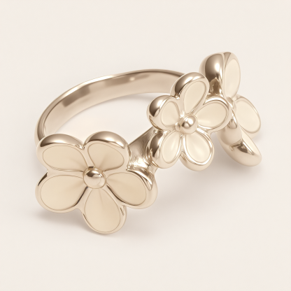 Fresh Flower - Shaped Stainless Steel Ring - Elegant Women's Accessory | N001465G-1-JinBaoJewerly