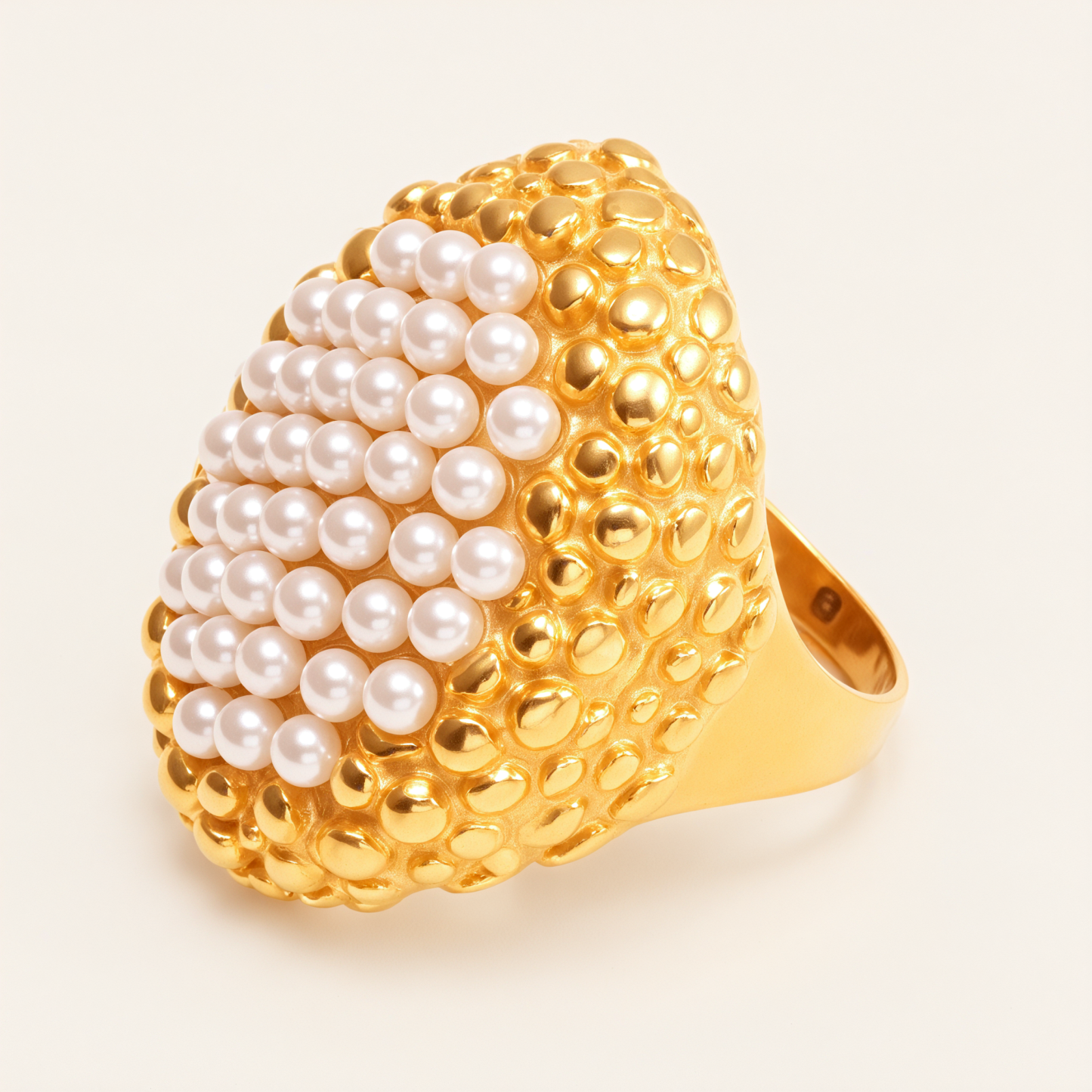 Gold Pearl Woven - Pattern Stainless Steel Ring, Luxury Fashion Women's Ring | G004644-JinBaoJewerly