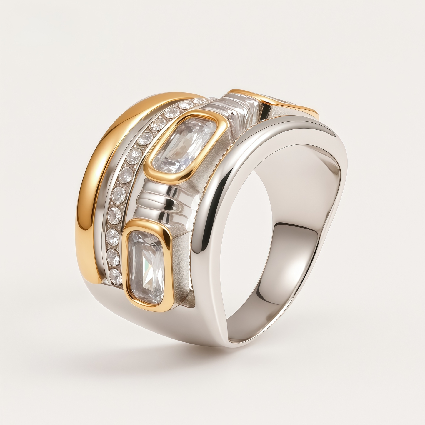 Women's Square Crystal CZ Accent Textured Multi-Layer Fashion Ring