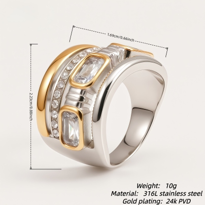 Women's Square Crystal CZ Accent Textured Multi-Layer Fashion Ring