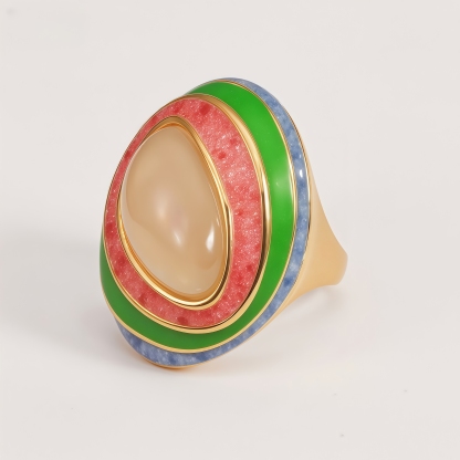 Oval Color - Block Wide - Band Ring, Stylish Women's Eye - Catching Accessory | G004499