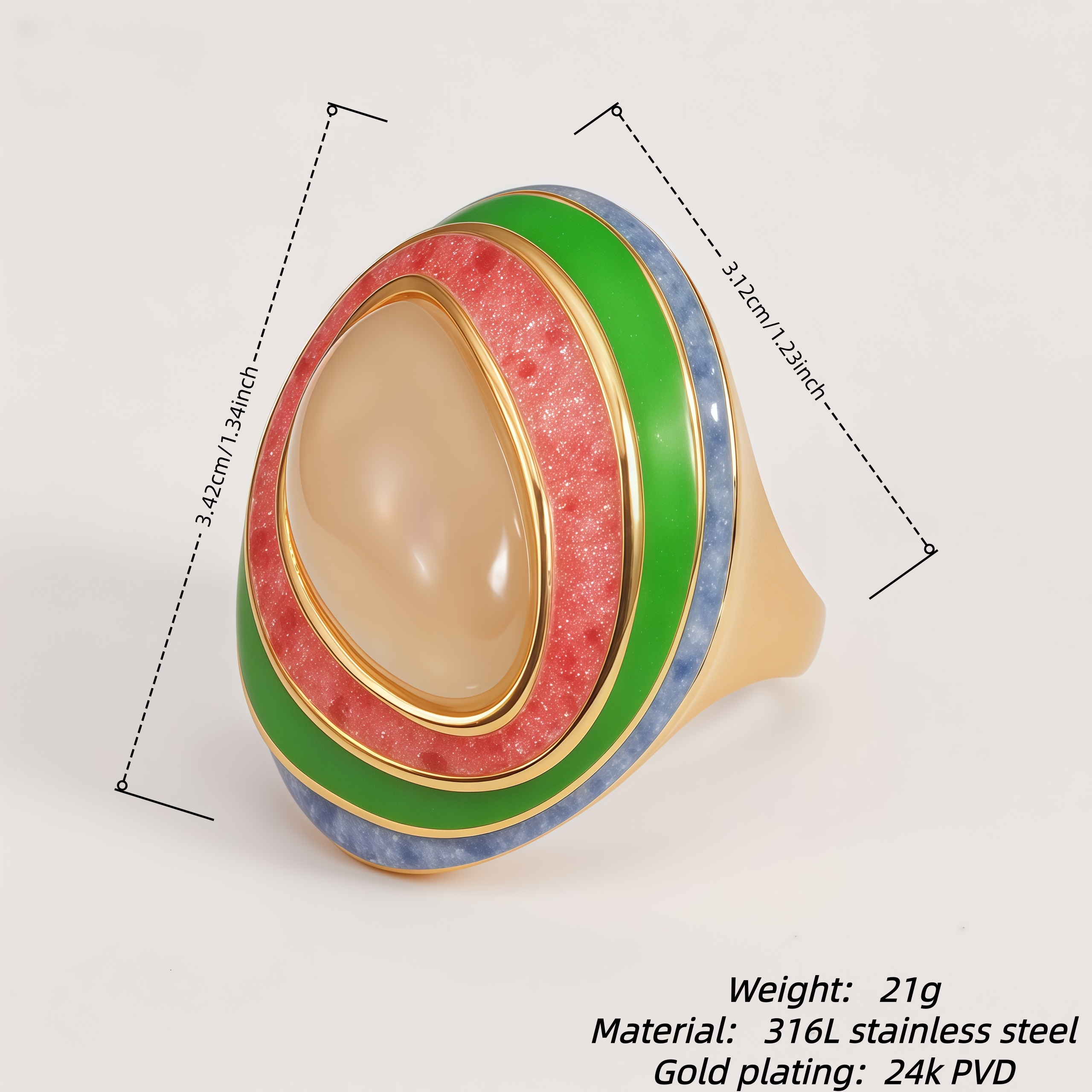 Oval Color - Block Wide - Band Ring, Stylish Women's Eye - Catching Accessory | G004499-JinBaoJewerly
