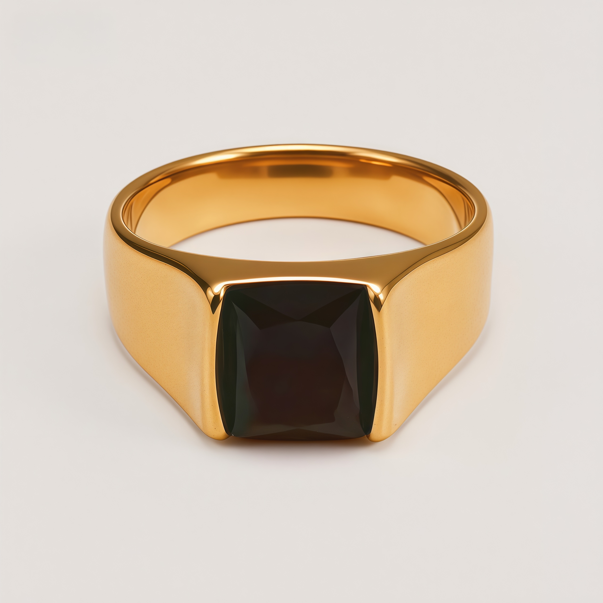 Men's Titanium Steel Gold-Plated Square Ruby-Style Ring | N00699J