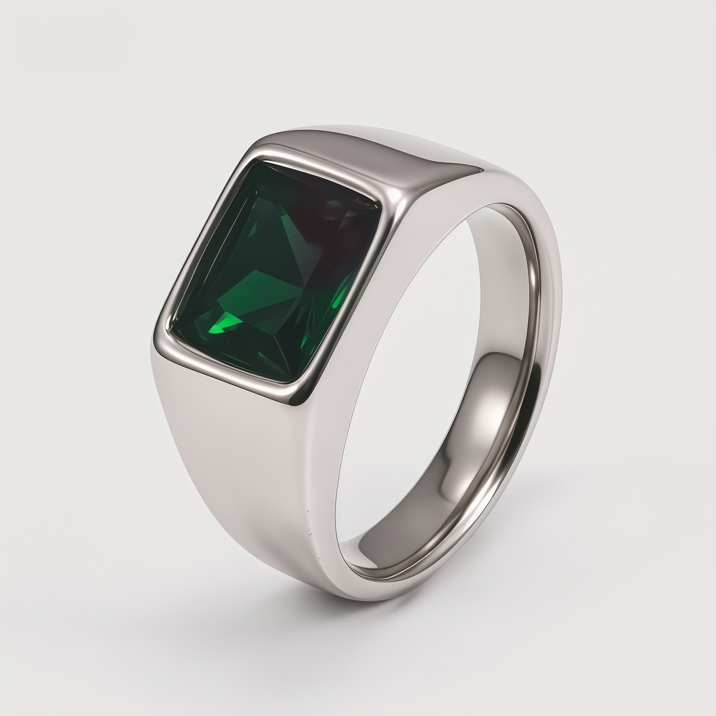 Men's Stainless Steel Colorful Emerald Cut Cubic Zirconia Ring | BL481G