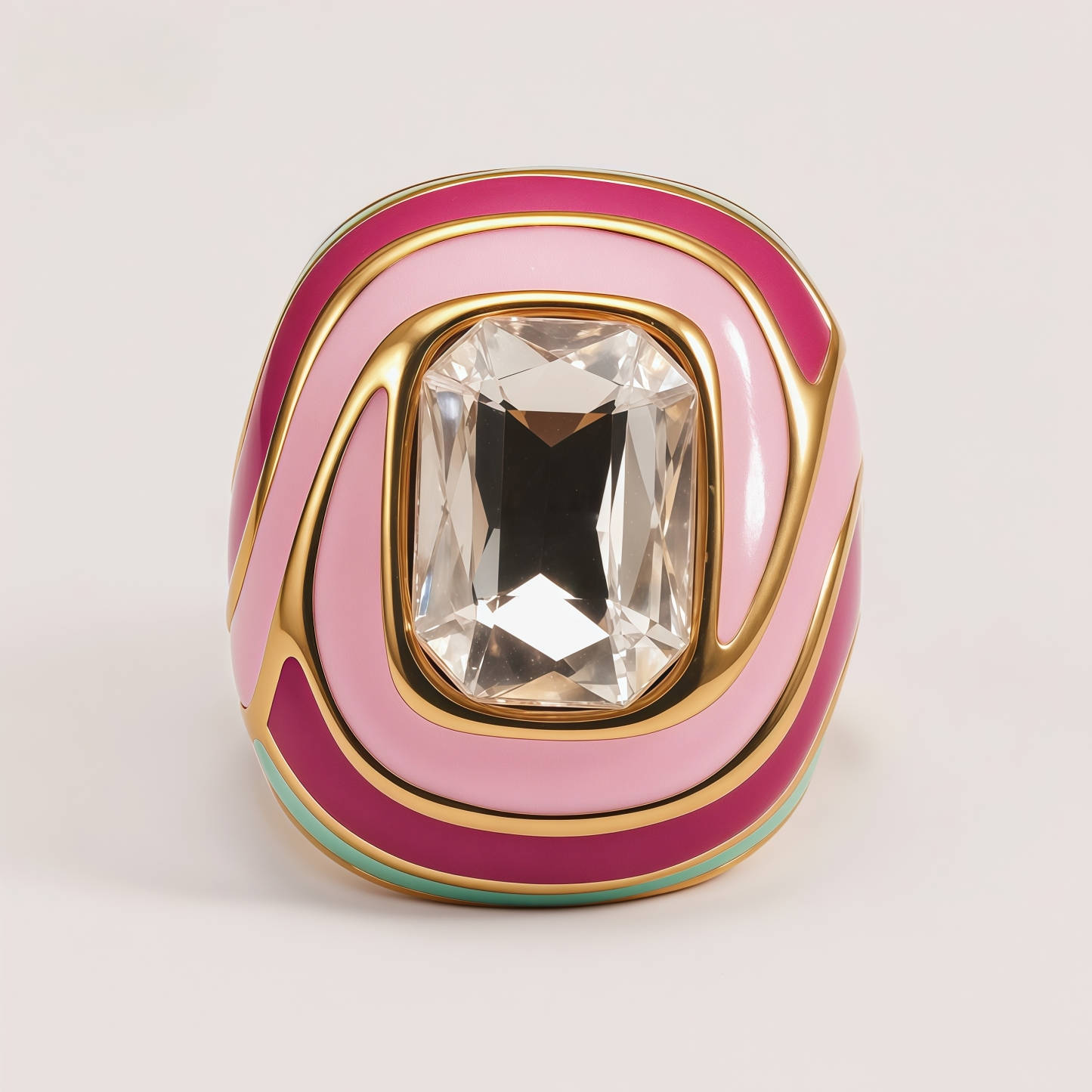 Luxury Rectangular Crystal Ring Gold Stainless Steel Artistic Design Women Ring | G004472J