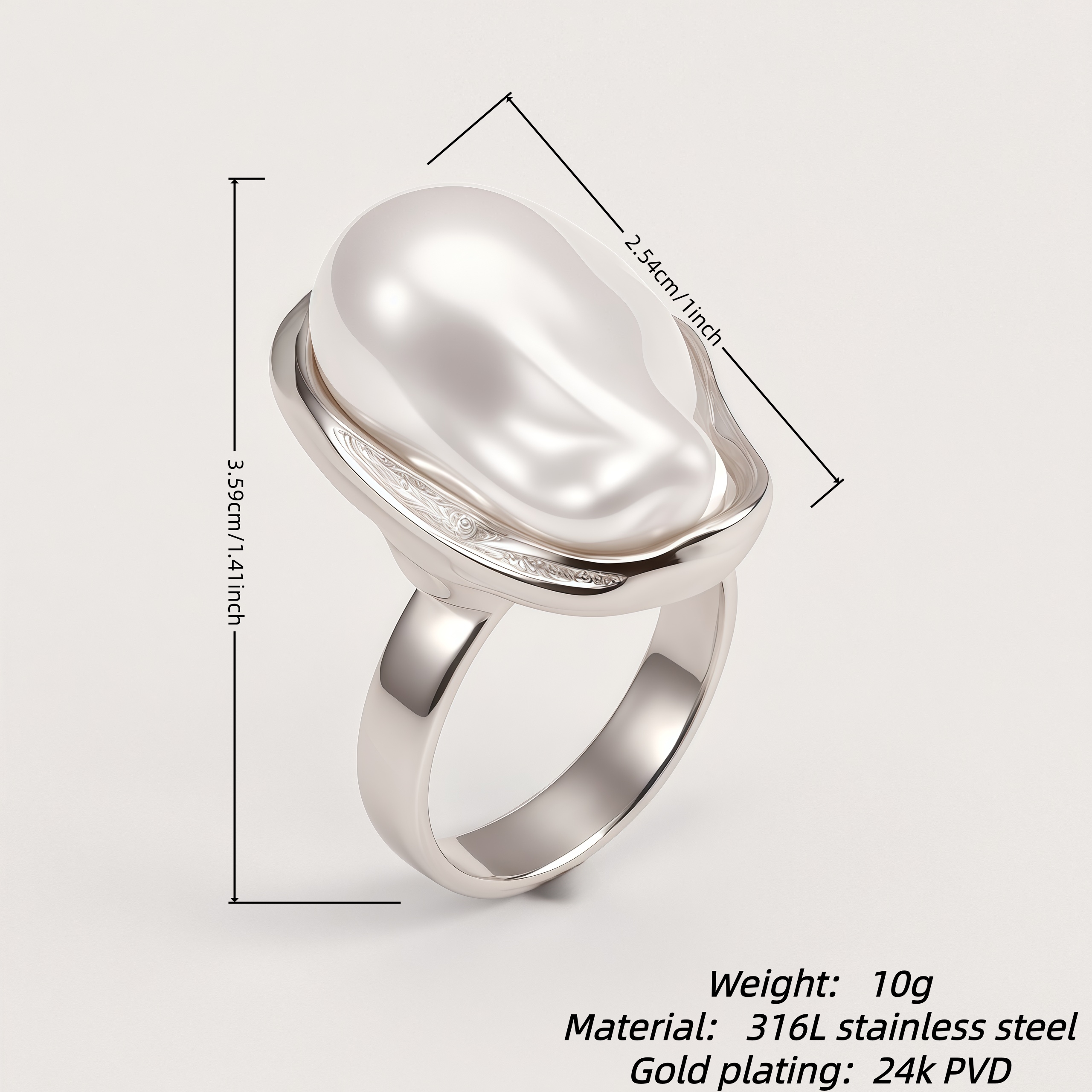 Stainless Steel Baroque Pearl Ring for Women | G004488