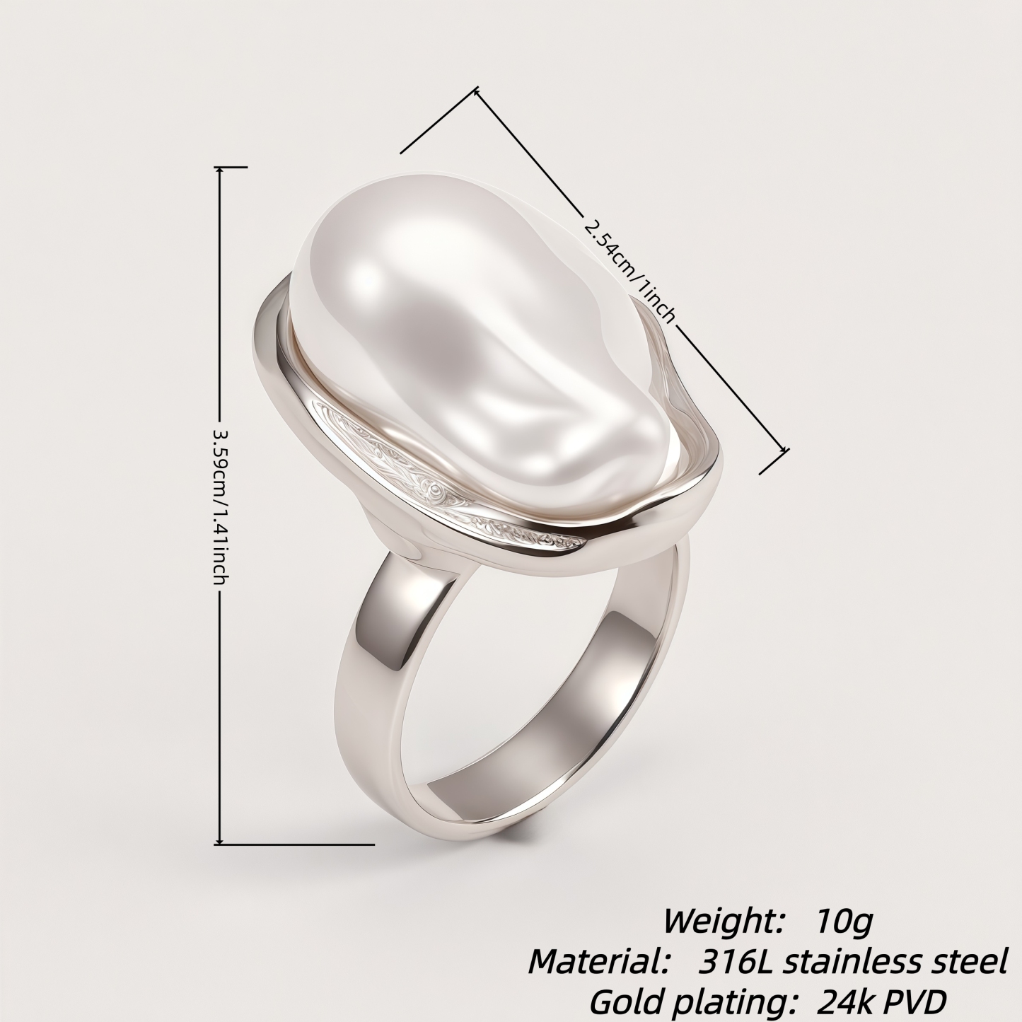 Stainless Steel Baroque Pearl Ring for Women | G004488