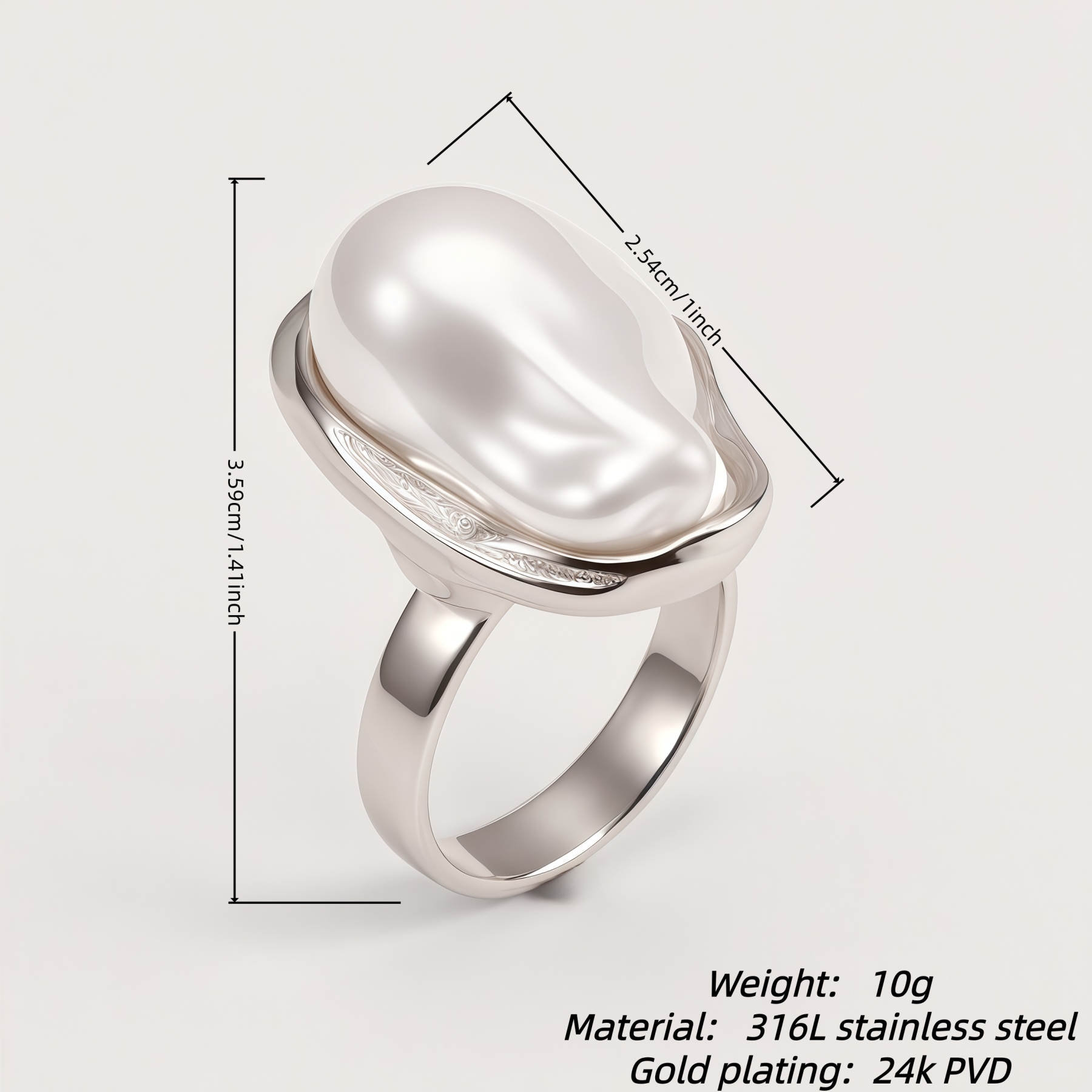 Stainless Steel Baroque Pearl Ring for Women | G004488