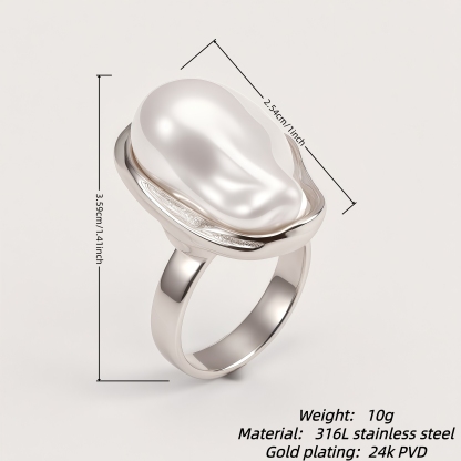 Stainless Steel Baroque Pearl Ring for Women | G004488