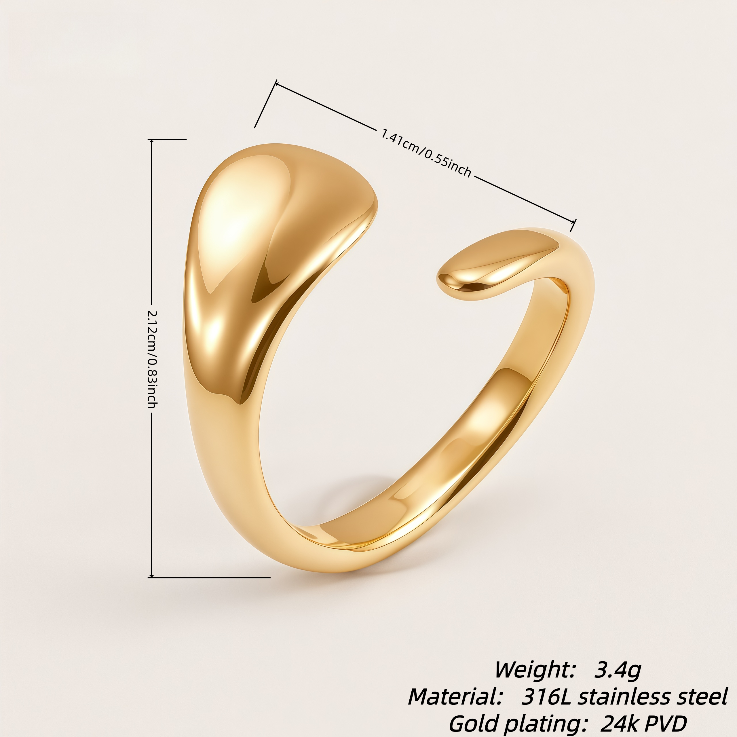 24K Irregular Open Stainless Steel Ring for Women | G00840